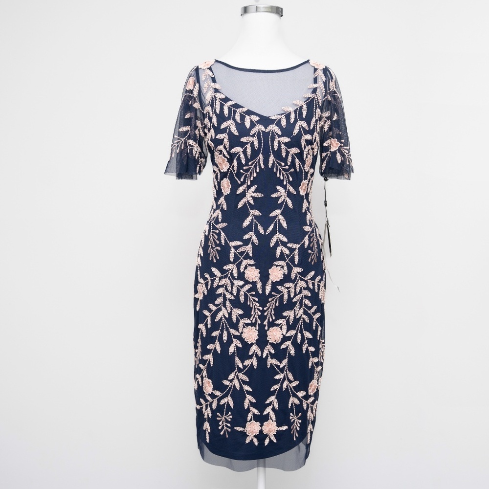 Adrianna Papell Beaded Flutter Sleeve Dress - Picture 2 of 16